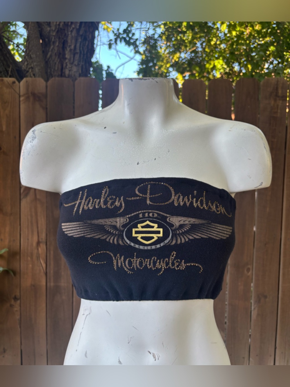 Y2K Vtg Harley Davidson Rhinestone Custom Reworked Tube Top S/M.
